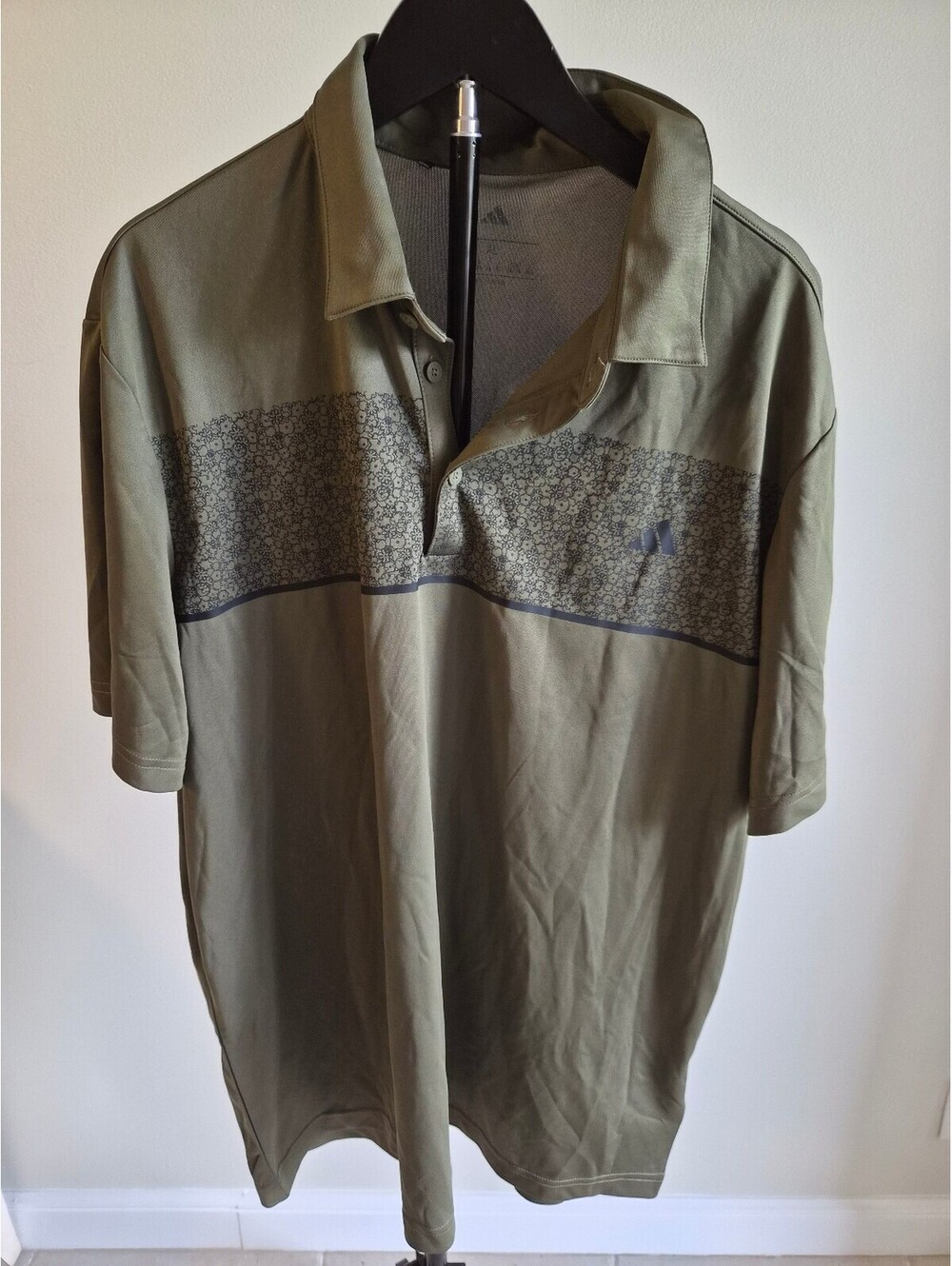 Adidas Men's Polo Shirt XL Olive Green with Floral Pattern 0067